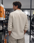 Camicia Di Lino Con Collo Coreano