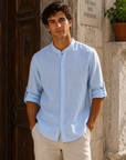 Camicia  Di Lino Con Collo Coreano