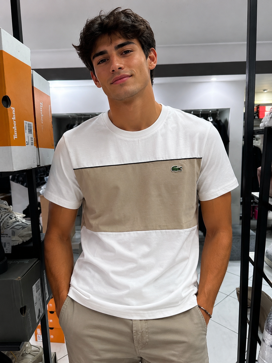 T-shirt Lacoste Con Fascia Beige
