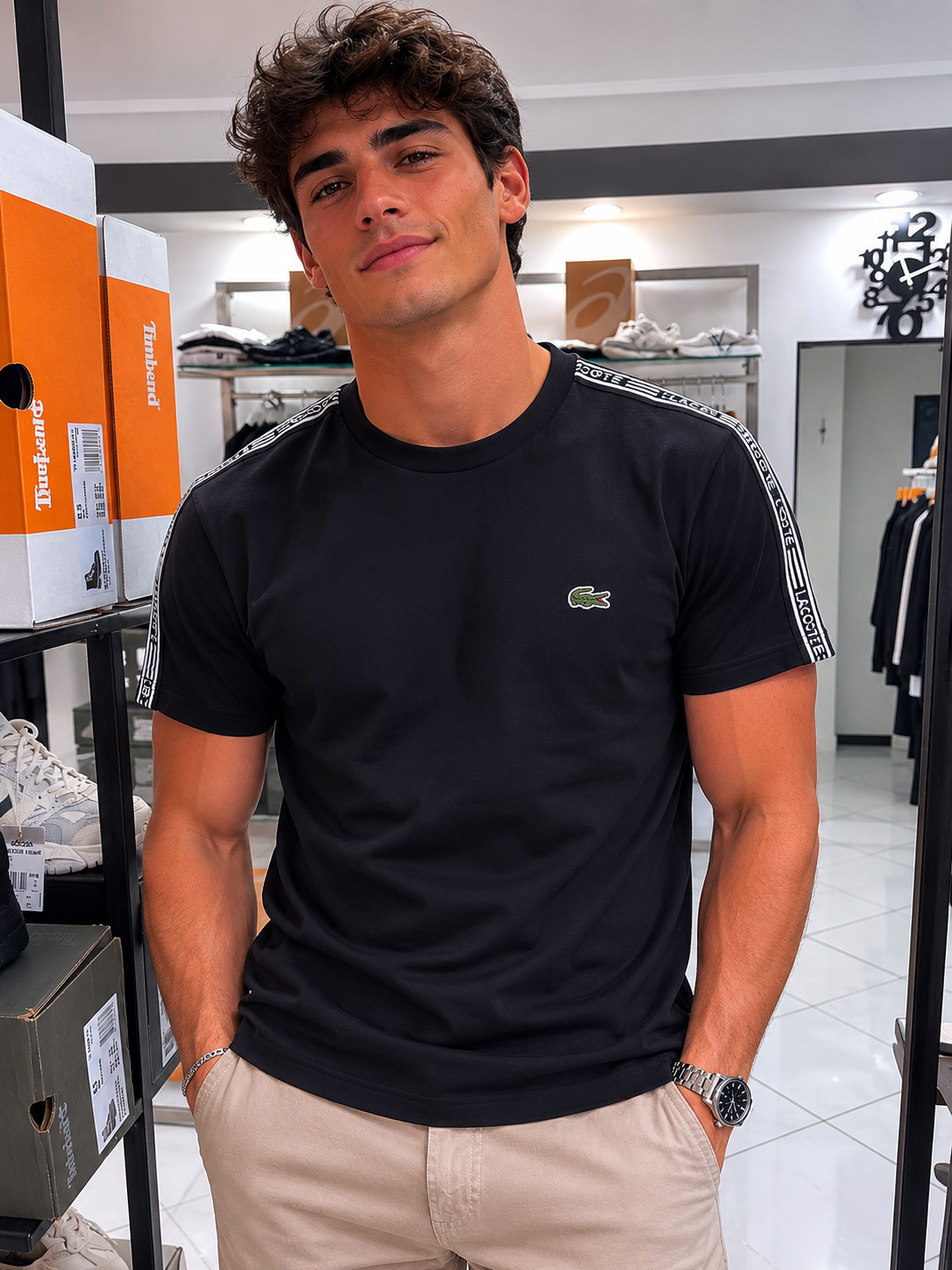 T-shirt Lacoste Con Inserti Sulle Spalle